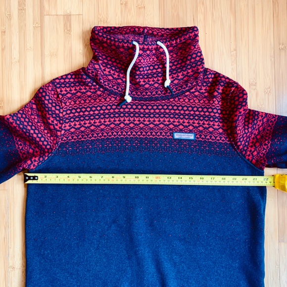 Vineyard Vines Hi Neck Sweater Fleece Womens Medium Blue Red Fair Isle Pullover - Picture 8 of 12